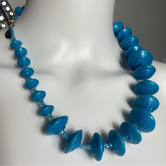 Blue Water Paper Bead Necklace Bead For Life Uganda 20” - Picture 4 of 9